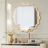 Solid Wood Wavy Mirror-Natural-Wood Vanity Mirror Wall Decor 42" x 42" Modern Mirror Wall Decor for W1445P189555