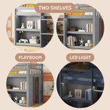 Twin Size Kid Low Loft Bed With Two-Tier Shelves And LED Light For Grey Color W697P153473