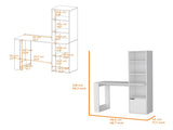 White Computer Desk with 4-Tier Bookcase and 1-Door Cabinet B062111728