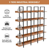 5 Tier Bookcase Home Office Open Bookshelf, Vintage Industrial Style Shelf, MDF Board, Black Metal WF300935AAB