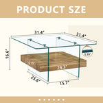 ZUN 31.4 Inch Modern Two-Tier Square Coffee Table -An Elegant Combination of Clear Glass and Light Wood W1151P232654