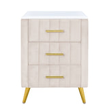 Upholstered Wooden Nightstand with 3 Drawers and Metal Legs&Handles, Bedside Table with Marbling N733P208520A