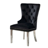 ZUN Contemporary Black Color Flannelette 2pcs Side Chairs Button-Tufted Upholstered Dining Chairs B011P208974