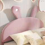 Full Size Upholstered Platform Bed with Cartoon Ears Shaped Headboard and Light, Pink N709P195300H