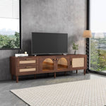 ZUN Rattan TV Stand with 3 Cabinets & 2 Drawers, Rattan-inspired Media Console Table for TVs up to 80'', WF324225AAP