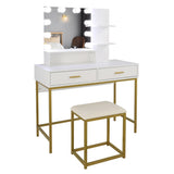 ZUN Large Vanity Set with 10 LED Bulbs, Makeup Table with Cushioned Stool, 3 Storage Shelves 2 Drawers, 23103945