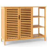 39.5"x14"x31.5" Bamboo Bathroom Cabinet - Enclosed Cabinet Open Shelves, Ample Storage 16427838
