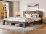 Bed Frame Queen Size, Wood Platform Bed Frame with Storage LED Light Headboard and 2 USB , Noise 65913119