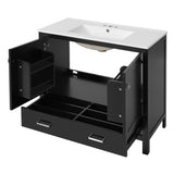 36" Black Bathroom Vanity with Ceramic Sink, Soft-Close Doors, Double Storage Shelves & Divided N729P276609B