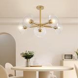 Modern Gold 5-Light Sputnik Chandelier with Clear Glass Shades, Mid-Century Hanging Pendant Light W1340P233172