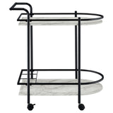 Black and Faux White Marble Serving Cart with Wine Rack B062P145636
