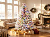 6FT Pre-Lit Snow Flocked Cypress Artificial Christmas Tree, Color Changing LED Lights 9 Modes, 41159329
