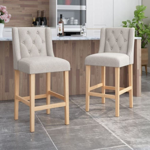 ZUN Vienna Contemporary Fabric Tufted Wingback 31 Inch Counter Stools, Set of 2, Light Grey and Natural 64854.00LGRY