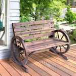 ZUN 2-Person Seat Bench with Backrest Wooden Wagon Wheel Bench, Rustic Outdoor Patio Furniture-AS 85717826