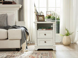 Farmhouse Style 2 Drawer Sofa Side Table Charging Pedestal, Tall Rustic Wood Square Nightstand W2393P324429