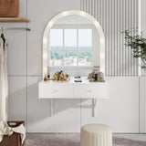 Floating Makeup Vanity Desk with Mirror & 3-Color Lights, Wall Dressing Table with Power Outlet, N844P263662A