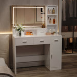 ZUN White dressing table with LED 3-color illuminated mirror and power outlet, dressing table with W1320P186696