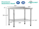 24" x 30" 18-Gauge Stainless Steel Commercial Work Table with 4" Backsplash and Undershelf W3629P365469