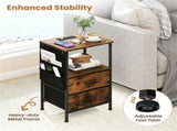 2pcs Nightstand with LED Lights & Charging Station, 2 Folding Fabric Drawers 08611489