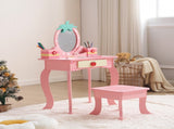 Pink MDF spray-painted apple-printed 1-drawer 2-desktop storage box children's dressing table set 22610876
