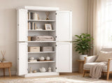 White 72" Freestanding Pantry Cabinet, Kitchen Food Storage with Double Doors & Adjustable Shelves 72380807