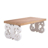 Ornate Coffee Table 47" Rectangular Farmhouse Style Table with White Carved Base and Natural W2729P298232