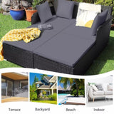 Gray Outdoor Rattan Daybed with Upholstered Cushions 69162762