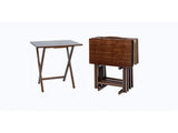 5-Piece Rubberwood Folding TV Tray Table Set of 4 with Storage Rack, Walnut 65107837