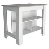 Kitchen Island, kitchen table 35" H, Four Legs, Three Open Storage Shelves, White / Ibiza Marble B097132967