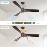 52 Inch Ceiling Fan Without Light, 3 ABS Blades Outdoor Ceiling Fan 6-speed Reversible DC Motor for W934P156667