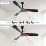 ZUN 52 Inch Ceiling Fan Without Light, 3 ABS Blades Outdoor Ceiling Fan 6-speed Reversible DC Motor for W934P156667