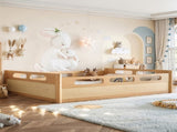 Queen Size Floor Platform Bed with Full-length Guardrails, Low Profile Queen Bed Frame, No Box W1580P438796
