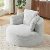 Compressible Corduroy Round Chair with Cushioned Backrest - Modern Comfort Seating for Living W2339P323619