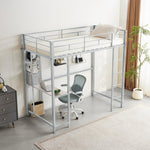 ZUN Twin Size Metal Loft Bed with Desk and Storage Shelves, 2 Built-in Ladders & Guardrails, Loft Bed 37145226