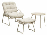 3-Piece Off-White Woven Rope Patio ,Lounge chair with ottoman and small table,Comfy Reading Chair W3990P462704