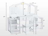 Kids Vanity with Storage, Kids Vanity Table and Chair Set with Tri-Fold Mirror, Extra-Wide Kids 81344517