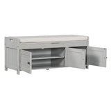 ZUN Storage Bench with 3 Shutter-shaped Doors, Shoe Bench with Removable Cushion and Hidden Storage 71735742