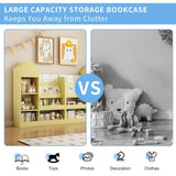 ZUN Yellow Kids Wooden Bookshelf Toy Storage Organizer with Bookcase, Kid's Bin Storage Unit with 6 W2876P233555