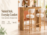 Counter Height Bar Stools Set of 2, 25.8 Inch Seat Height, White Cotton-Linen Upholstery, 3 Inch W2920P532241