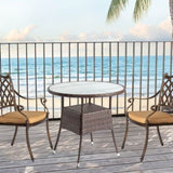 31.5" Patio Table for 4-Person, Outdoor Patio Wicker Round Table, All-Weather Rattan Bistro 50420156