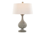Cipolla Poly 29" Polyresin Table Lamp in Acid Dusty Wood Poly, Antique Soft Brass and Natural Linen B202P224050