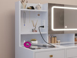 5-Drawer Dressing Table Set with Shelves and Hooks Dressing Table with Power Strip LED Three-Tone 00957000