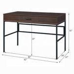 ZUN Oak and Black 1-Drawer Writing Desk with USB Port B062P209217