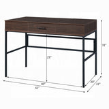 ZUN Oak and Black 1-Drawer Writing Desk with USB Port B062P209217