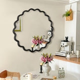 Solid Wood Wavy Mirror-Black Vanity Mirror Wall Decor 42" x 42" Modern Mirror Wall Decor for W1445P189554