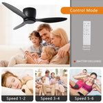 ZUN 42" Flush Mount Ceiling Fan without light, 3 Reversible Blades, with 6 Speeds Reversible DC W2352P144749