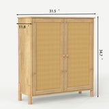 Mid-Century Modern Storage Cabinet with Woven Rattan Doors & Adjustable Shelves - Perfect for Living W3151P288911