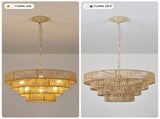 19.69" Tiered Glass Chandelier, 6-Light B12 Socket Pendant Light, Gold Metal Frame, Adjustable W6558P574496