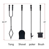 ZUN 5 Pcs Iron Fireplace Tools Set,7.28L x 7.28 Wx 31.9H in,Black 24696461