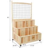 3-Tiers Raised Garden Bed with Trellis, 53" H Vertical Planter Box with Wheels & Back Storage Area, 60947076